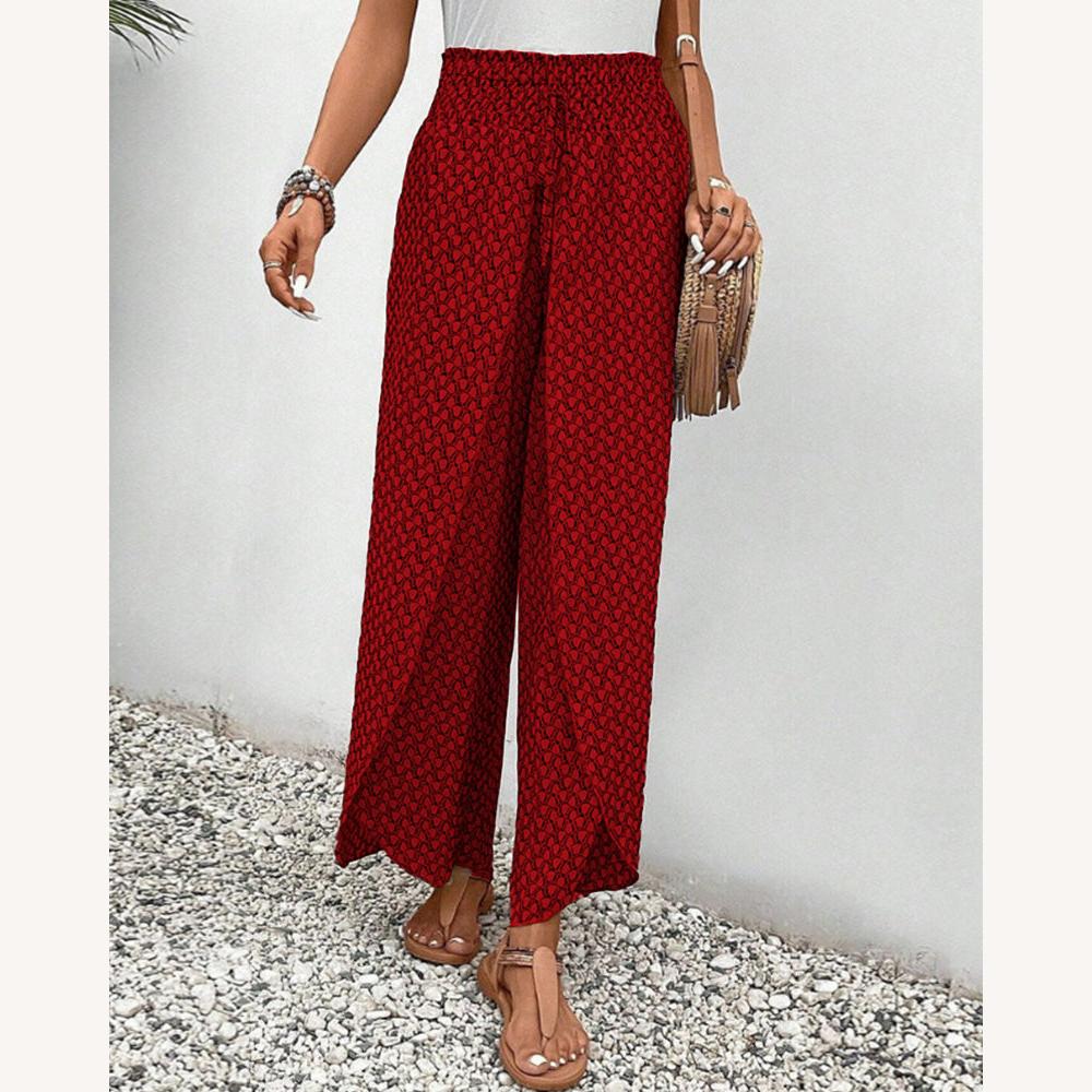 Pantalon Fluide Femme Imprimé Géométrique Sophistiqué – Taille Haute et Jambes Larges en Coton Doux