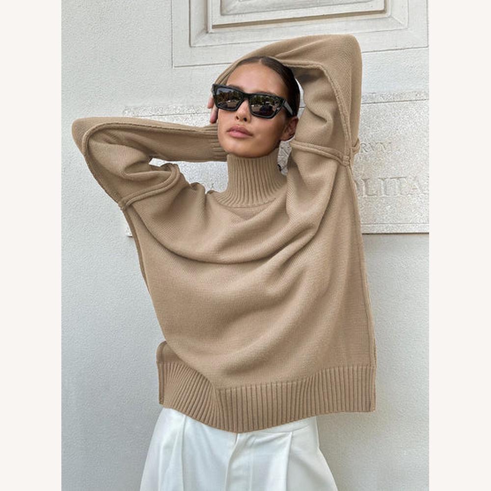 Pull Femme Col Roulé Oversize en Maille Douce – Chic et Confortable pour Un Look Élégant