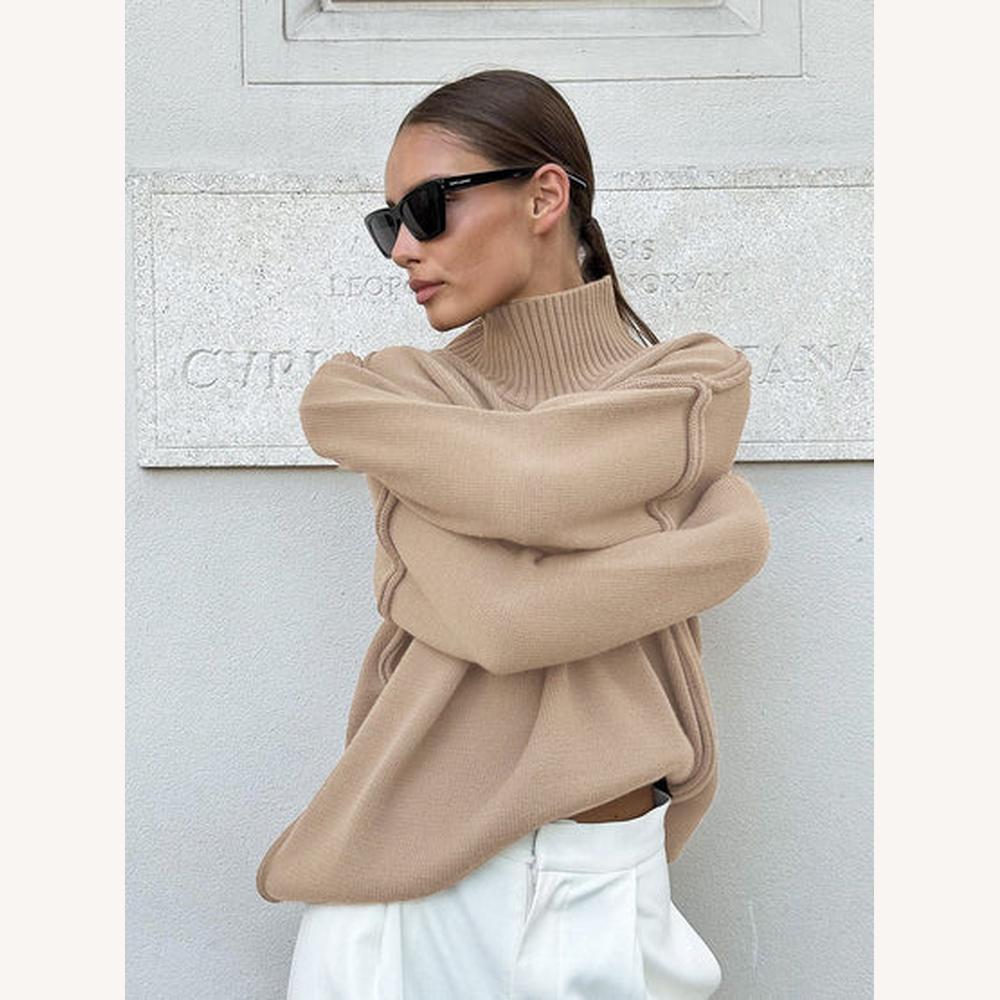Pull Femme Col Roulé Oversize en Maille Douce – Chic et Confortable pour Un Look Élégant