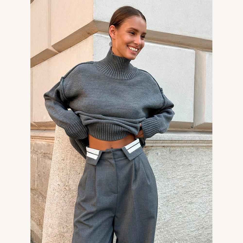 Pull Femme Col Roulé Oversize en Maille Douce – Chic et Confortable pour Un Look Élégant