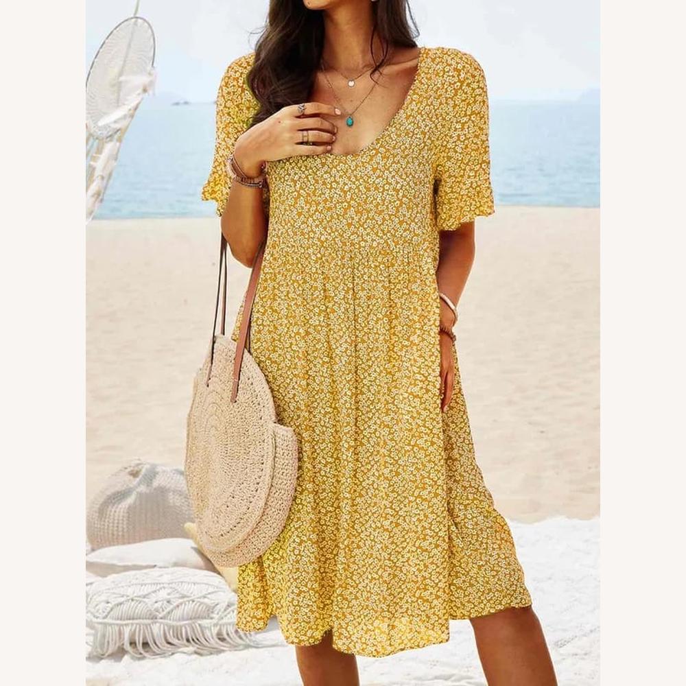 Robe Midi Femme Imprimé Floral – Élégante, Confortable et Polyvalente pour Toutes Occasions