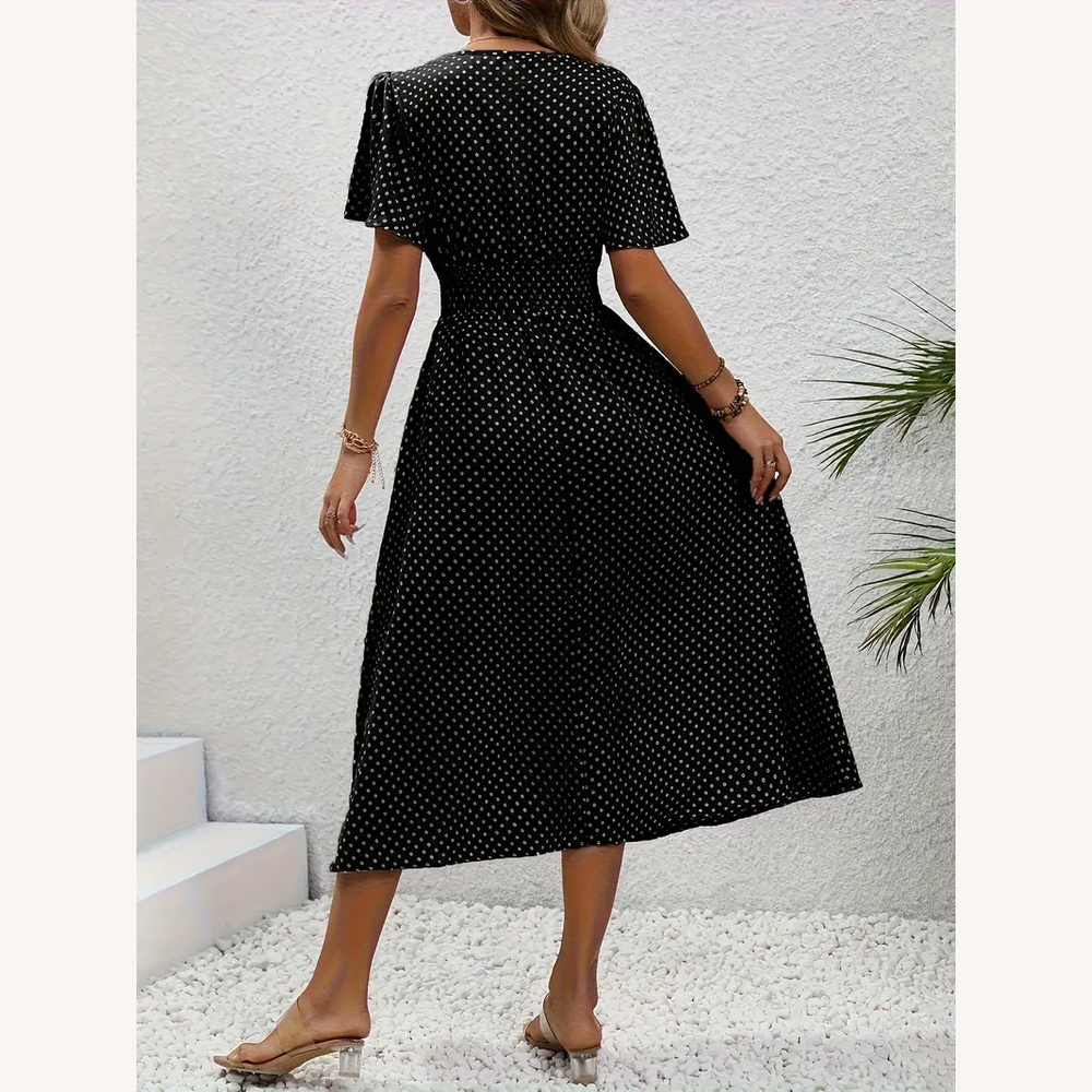 Robe Femme Décontractée à Manches Courtes avec Taille Froncée et Imprimé Coloré – Tissu Doux et Respirant