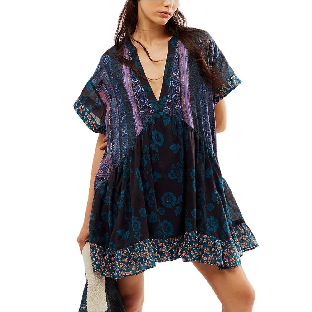 Robe Bohème Longue Femme à Col en V – Élégante et Confortable, Parfaite pour Soirées Printanières et Été