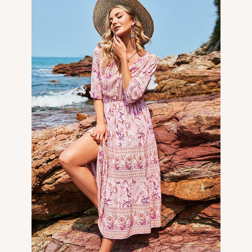 Variant image for Robe Longue Femme Bohème Fluide et Légère en Viscose – Élégance Aérienne pour Été-9