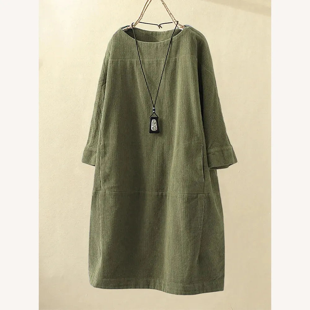 Variant image for Robe Femme A-Line en Velours Côtelé – Chic et Confortable, Encolure en O, Longueur au-dessus du Genou, Disponible en Plusieurs Couleurs-31