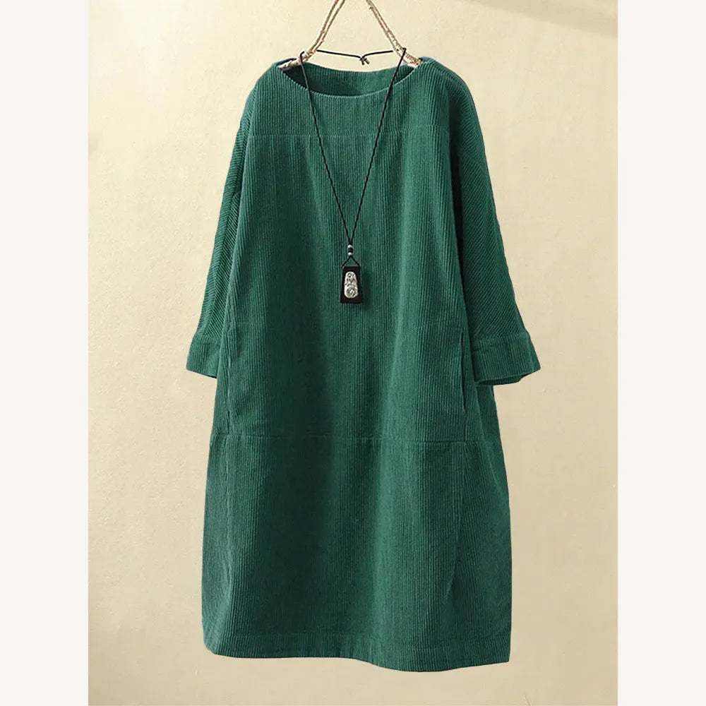 Variant image for Robe Femme A-Line en Velours Côtelé – Chic et Confortable, Encolure en O, Longueur au-dessus du Genou, Disponible en Plusieurs Couleurs-37