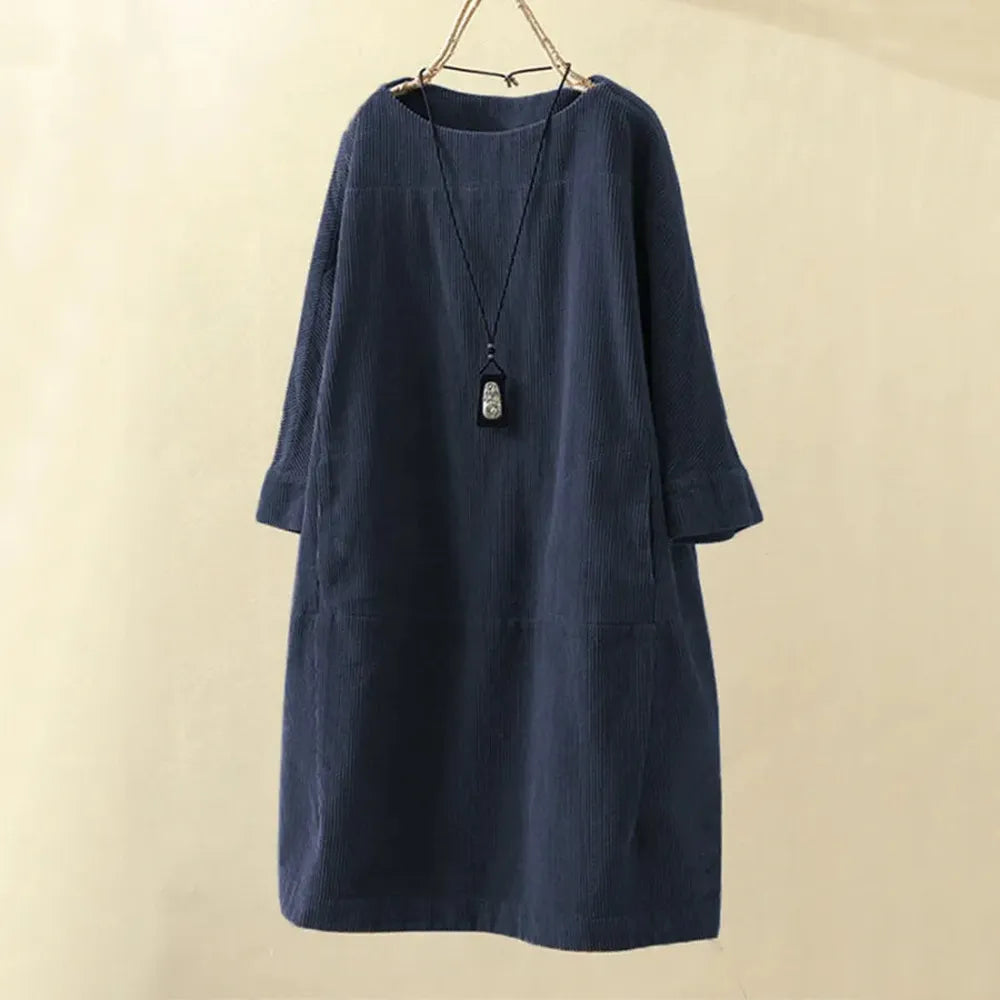 Variant image for Robe Femme A-Line en Velours Côtelé – Chic et Confortable, Encolure en O, Longueur au-dessus du Genou, Disponible en Plusieurs Couleurs-43