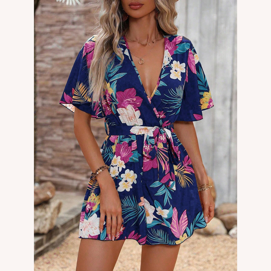 Floral Wrap Romper for Women – Lightweight Rayon Fabric, Relaxed Fit, Ideal for Summer