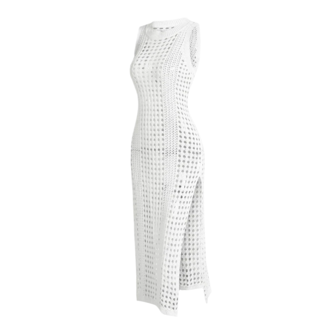 Robe de Plage Femme en Crochet Élégante – Midi Confortable avec Fente Latérale en Mélange de Coton