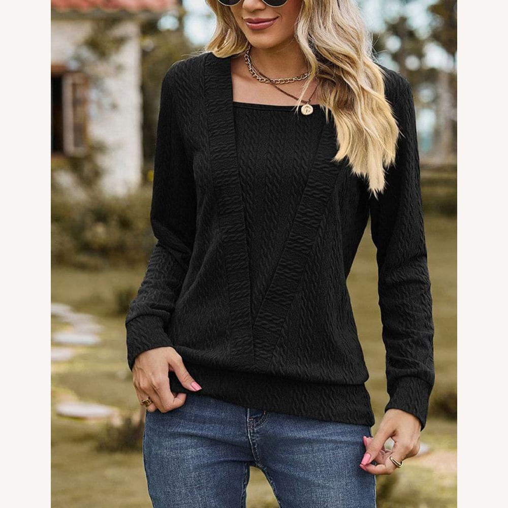Pull Femme Tricoté Texturé avec Col Carré et Manches Longues – Chic et Confortable pour un Style Décontracté