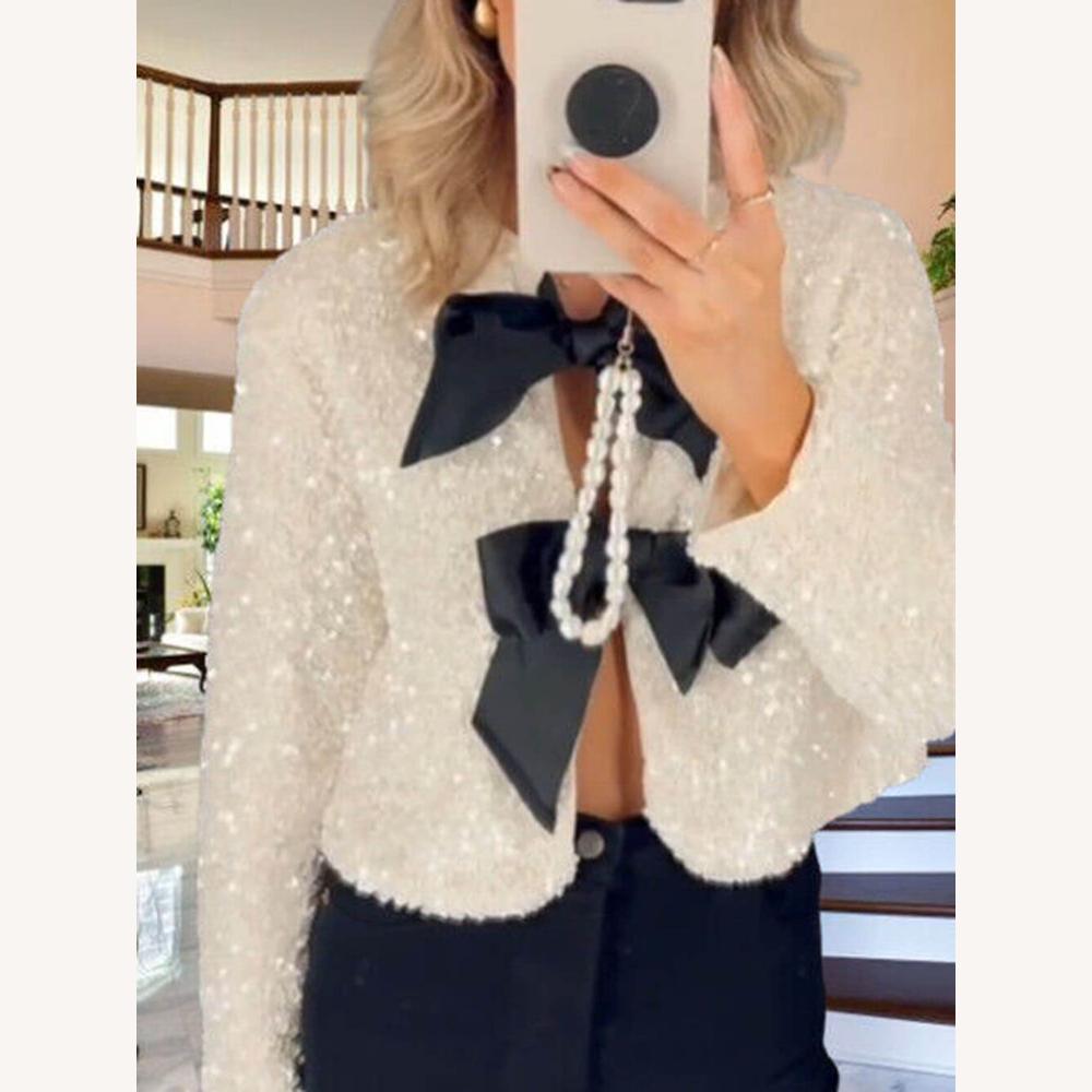 Veste Femme Chic à Nœuds Satinés - Blazer Élégant en Polyester Texturé, Design Ouvert, Idéal pour Soirées et Bureau