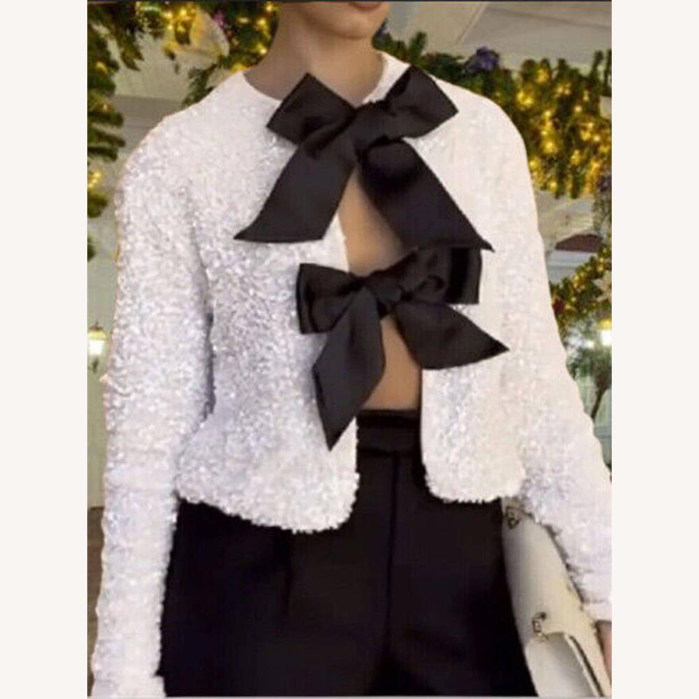 Veste Femme Chic à Nœuds Satinés - Blazer Élégant en Polyester Texturé, Design Ouvert, Idéal pour Soirées et Bureau