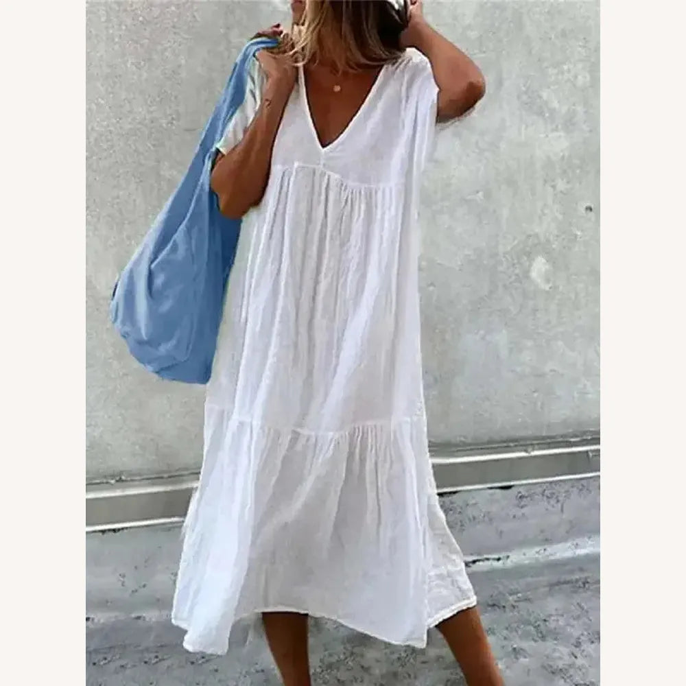 Robe de Plage Femme Boho Imprimé Floral, Col en V et Manches Courtes – Robe Légère et Confortable pour Été