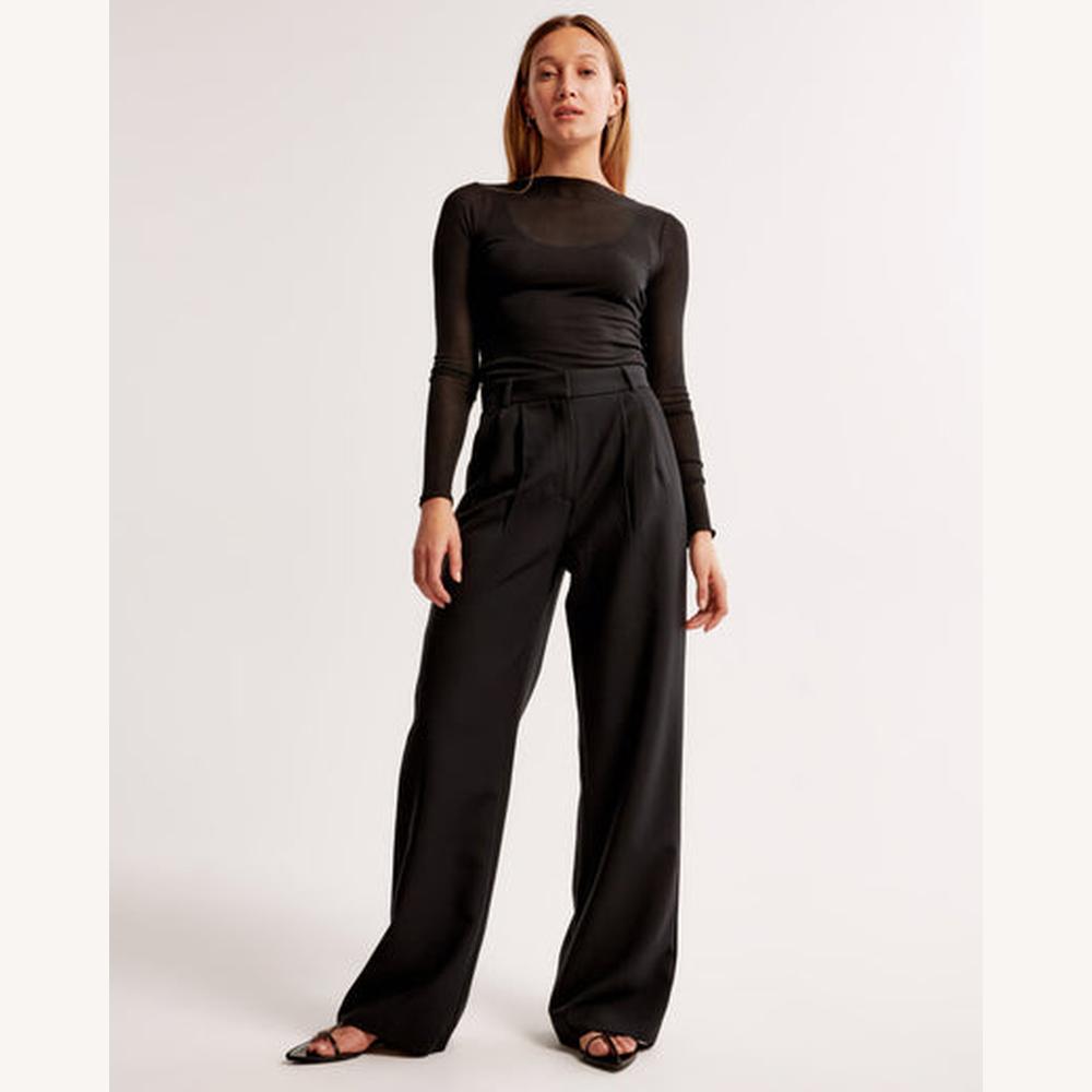 Pantalon Femme Noir Taille M Polyester Jambe Large