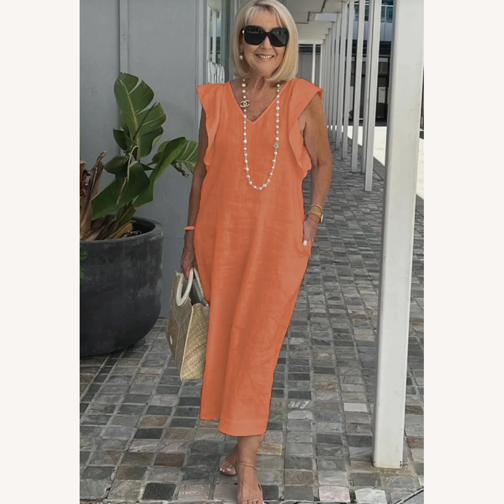 Robe Longue Femme Décontractée en Coton et Lin – Silhouette Fluide Idéale pour l'Été