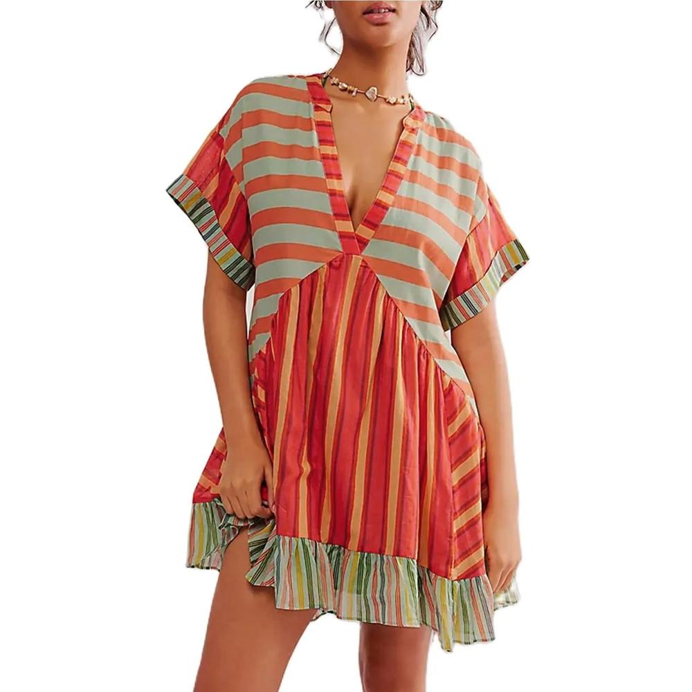 Robe Bohème Longue Femme à Col en V – Élégante et Confortable, Parfaite pour Soirées Printanières et Été