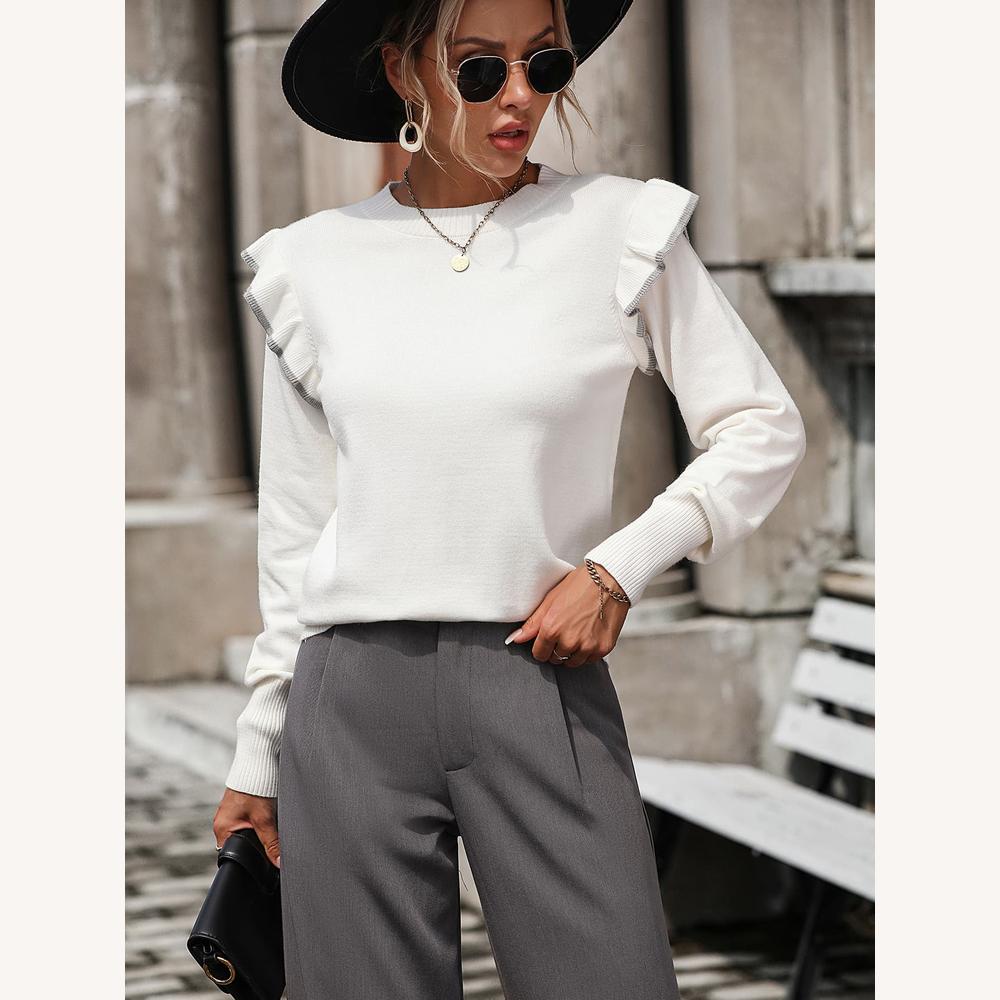 Pull Femme en Tricot à Volants Doux – Élégant et Confortable, Idéal pour Toutes Occasions