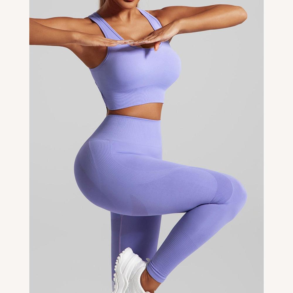 Ensemble de Sport Femme Seamless Taille Haute avec Brassière Dos Croisé - Confort Optimal pour Gym et Yoga