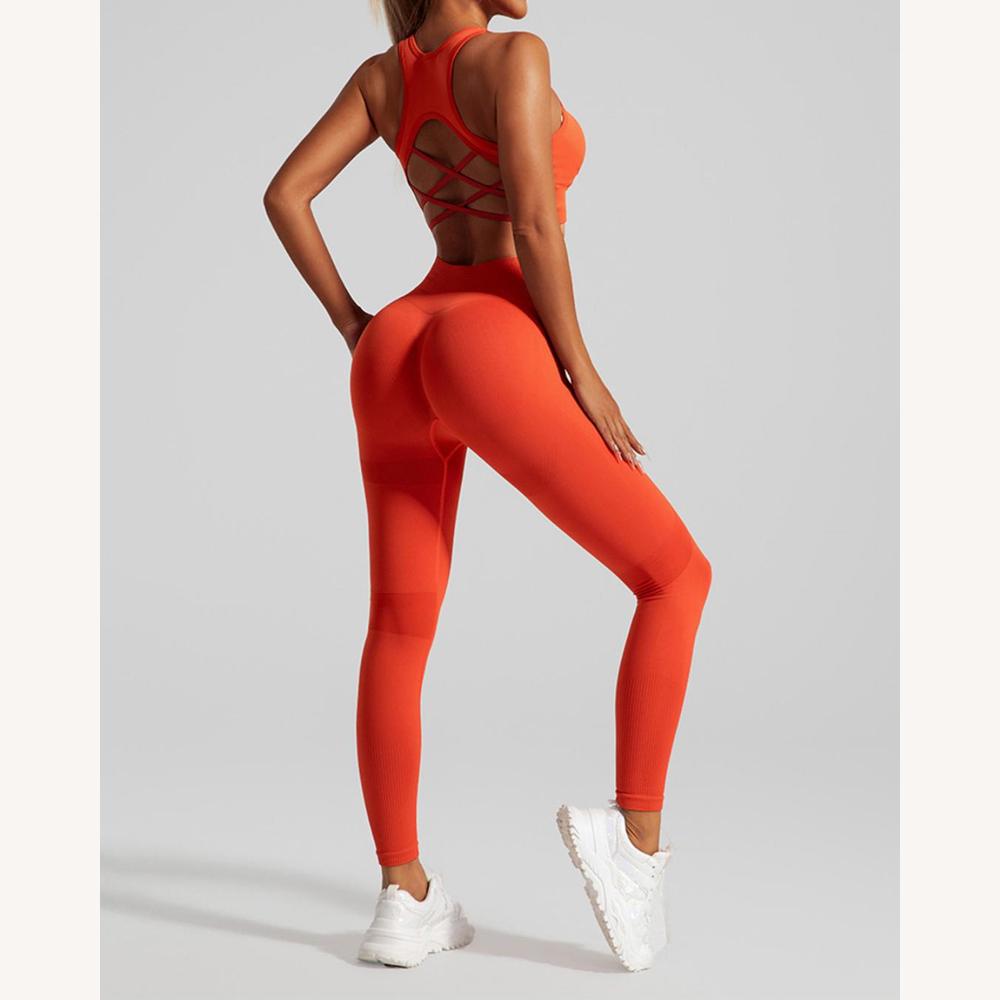 Ensemble de Sport Femme Seamless Taille Haute avec Brassière Dos Croisé - Confort Optimal pour Gym et Yoga