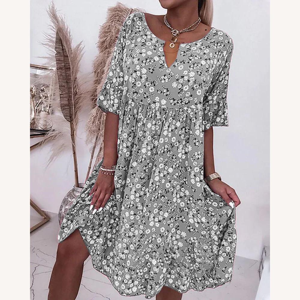 Robe d'Été Femme Imprimée Floral à Manches Courtes – Chic et Confortable pour les Journées Chaudes