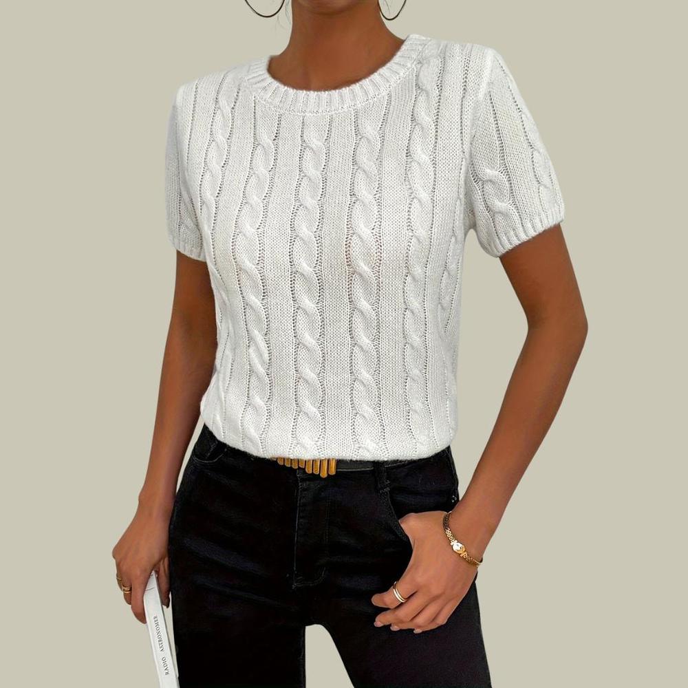Pull Femme Torsadé à Manches Courtes en Maille Douce – Élégant et Confortable pour un Style Quotidien
