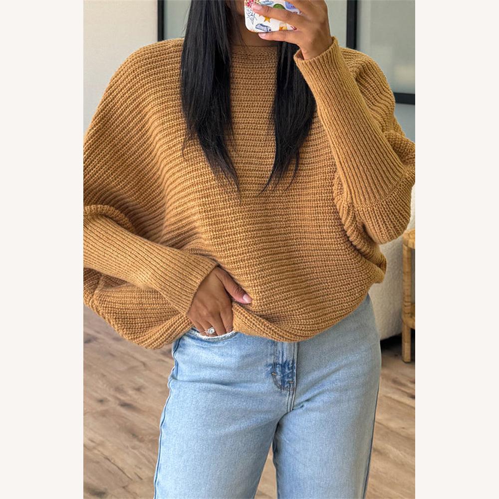 Pull Tricoté Oversize Femme en Polyester Doux – Col Rond, Coupe Ample et Finitions Côtelées pour un Style Décontracté