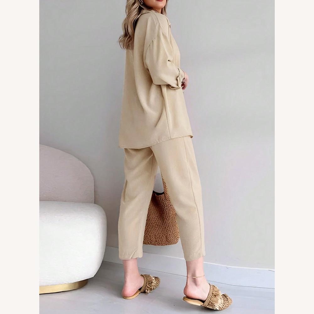 Ensemble Femme Décontracté Deux Pièces en Coton-Lin – Chemise Oversize et Pantalon Court Élastique