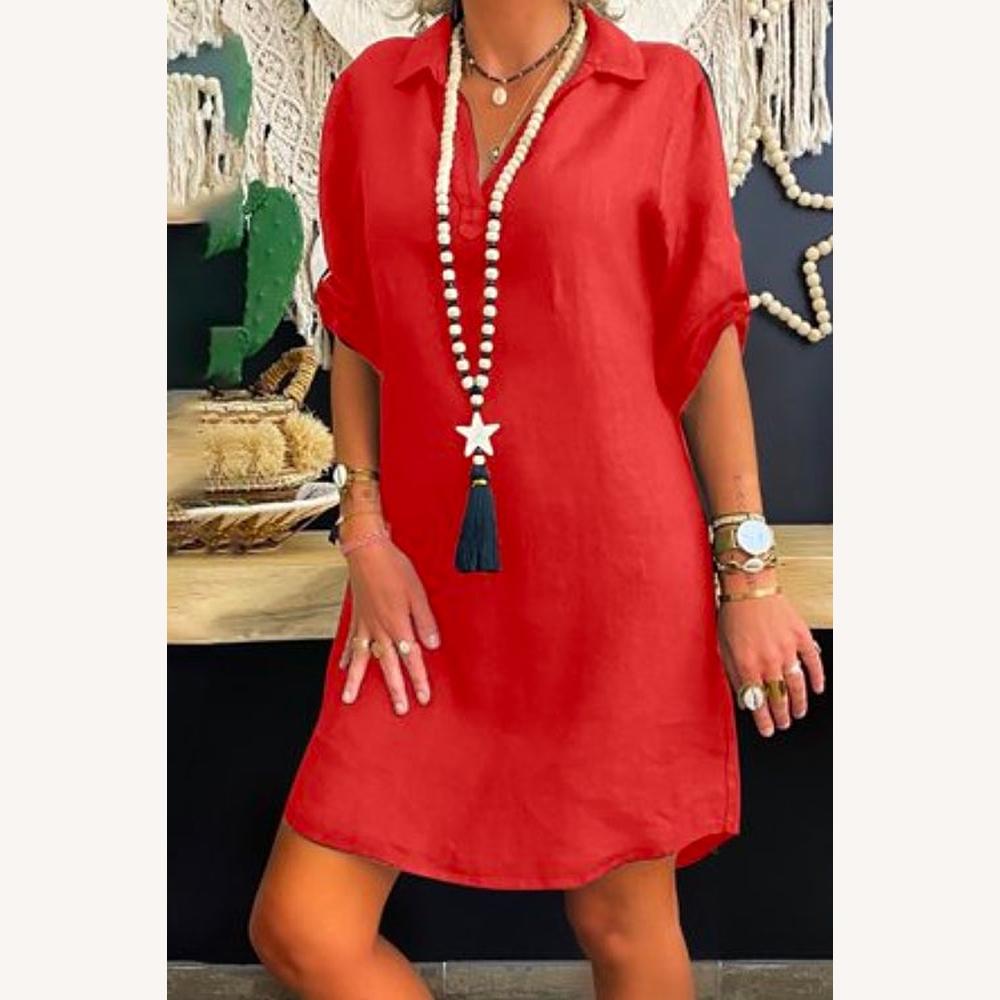 Women's Long Shirt Dress with Rolled Sleeves in Cotton – Elegant and Versatile for All Occasions