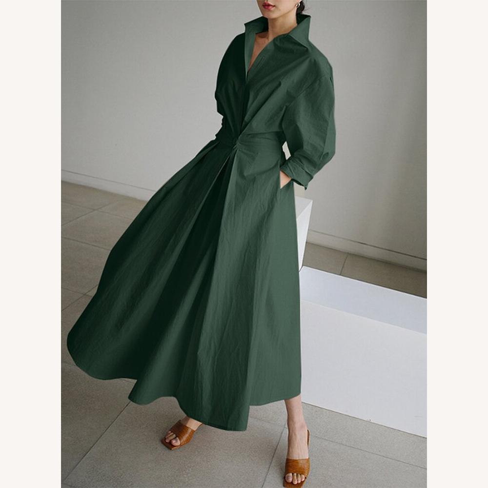 Robe Longue Femme Élégante Noire d'Été avec Poches et Manches Longues – Tissu Léger et Confortable