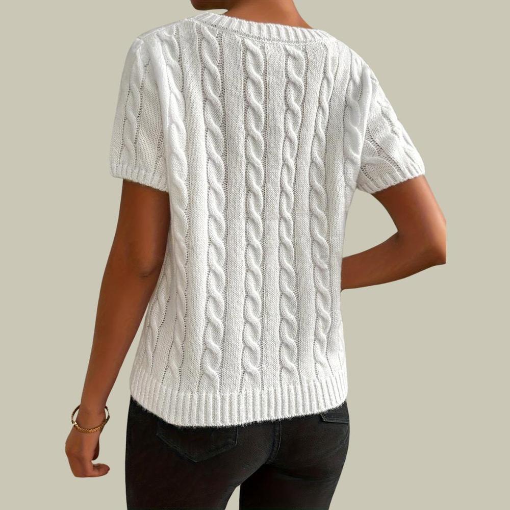 Pull Femme Torsadé à Manches Courtes en Maille Douce – Élégant et Confortable pour un Style Quotidien