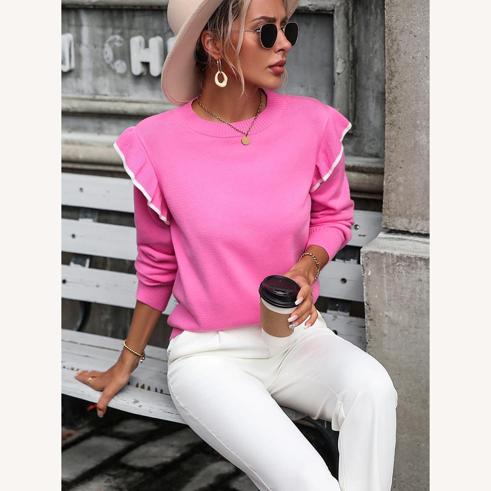 Pull Femme en Tricot à Volants Doux – Élégant et Confortable, Idéal pour Toutes Occasions