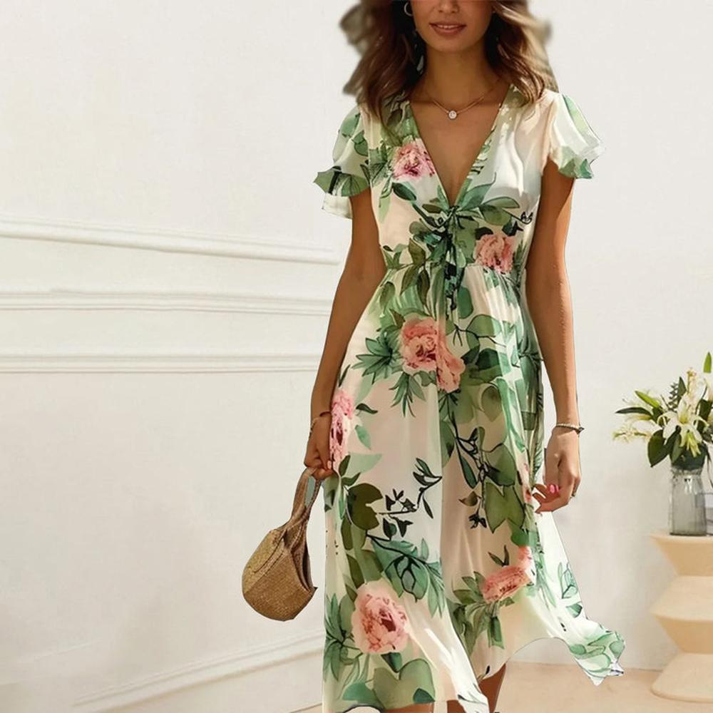 Long Dress Women with Floral Print – Fluid Cut and Light Fabric for Summer