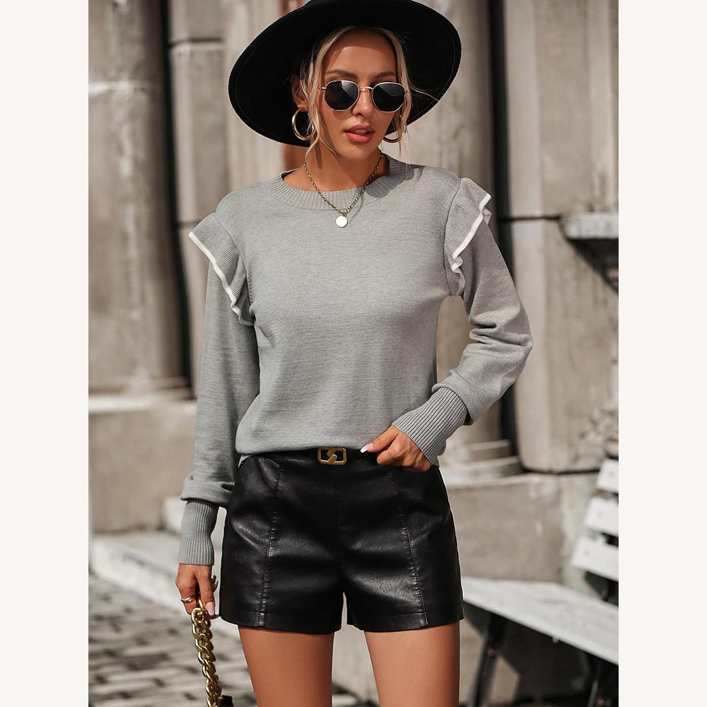 Pull Femme en Tricot à Volants Doux – Élégant et Confortable, Idéal pour Toutes Occasions