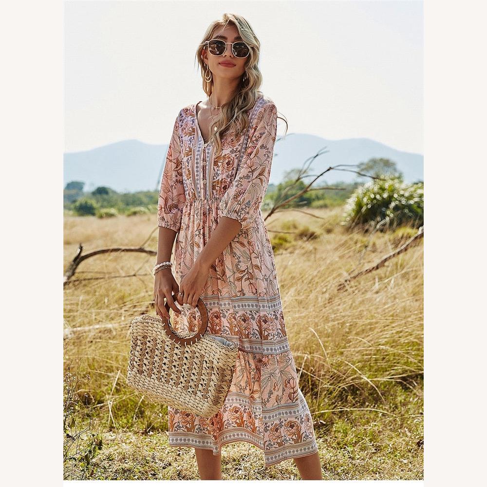 Robe Longue Femme Bohème Fluide et Légère en Viscose – Élégance Aérienne pour Été