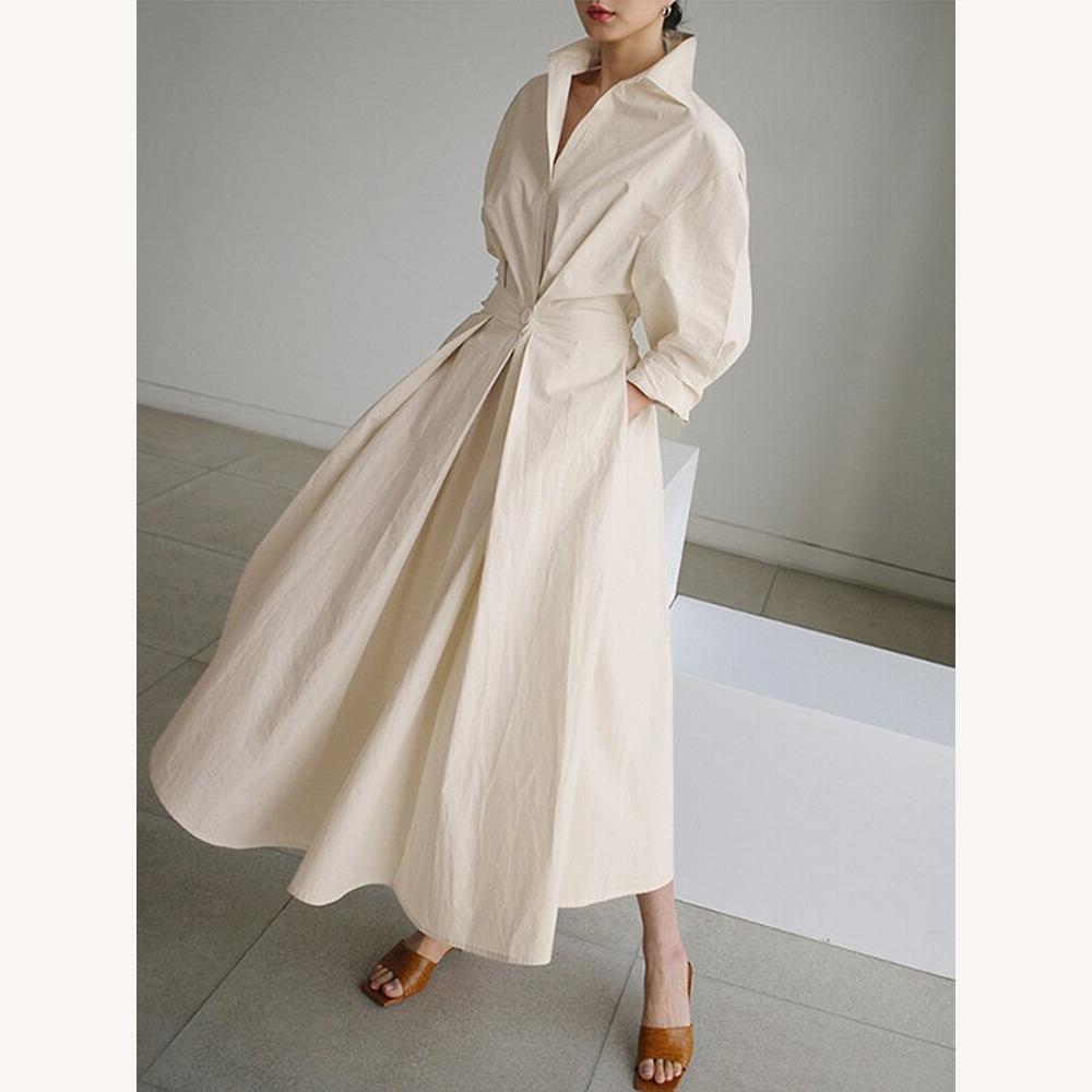 Robe Longue Femme Élégante Noire d'Été avec Poches et Manches Longues – Tissu Léger et Confortable