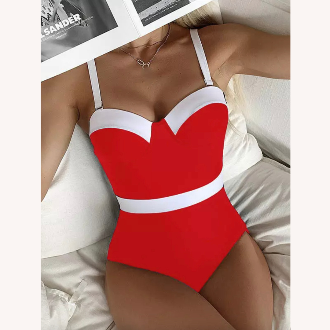 Maillot de Bain Femme 1 Pièce Sans Dossier avec Décolleté en Cœur et Détail de Ceinture – Élégant et Confortable