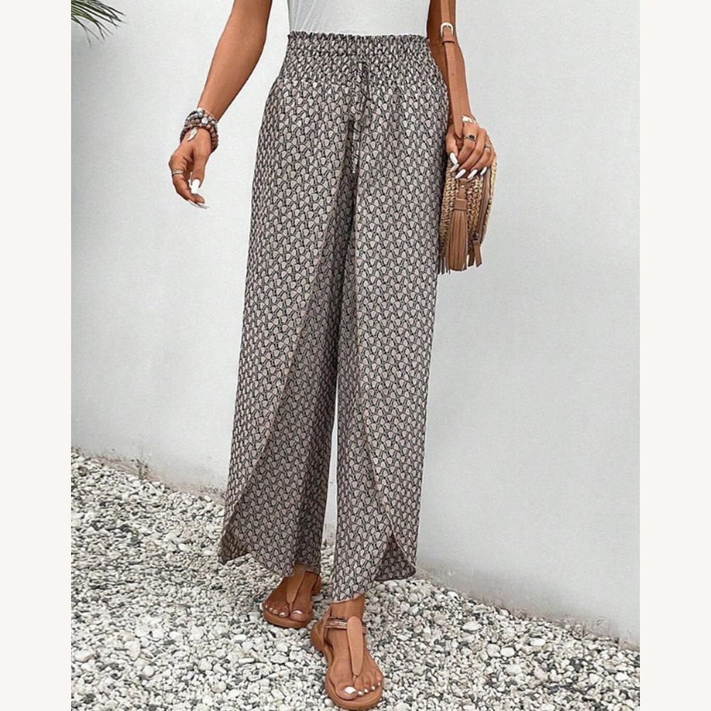 Pantalon Fluide Femme Imprimé Géométrique Sophistiqué – Taille Haute et Jambes Larges en Coton Doux