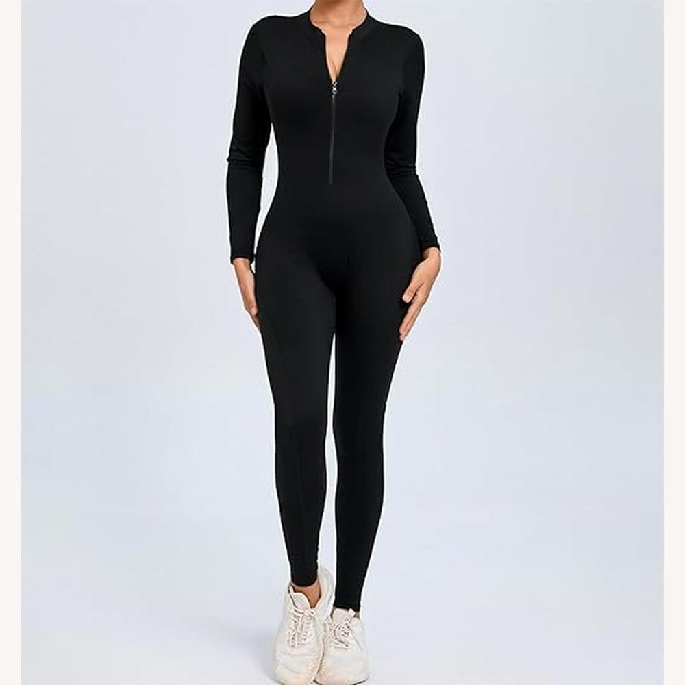 Combinaison Femme Chic Dos Nu avec Manches Longues et Détails Froncés – Silhouette Ajustée et Tissu Extensible