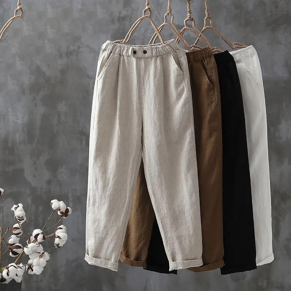 Pantalon Fluide Femme en Lin, Coupe Élégante et Confortable – Pantalon Léger pour un Look Décontracté