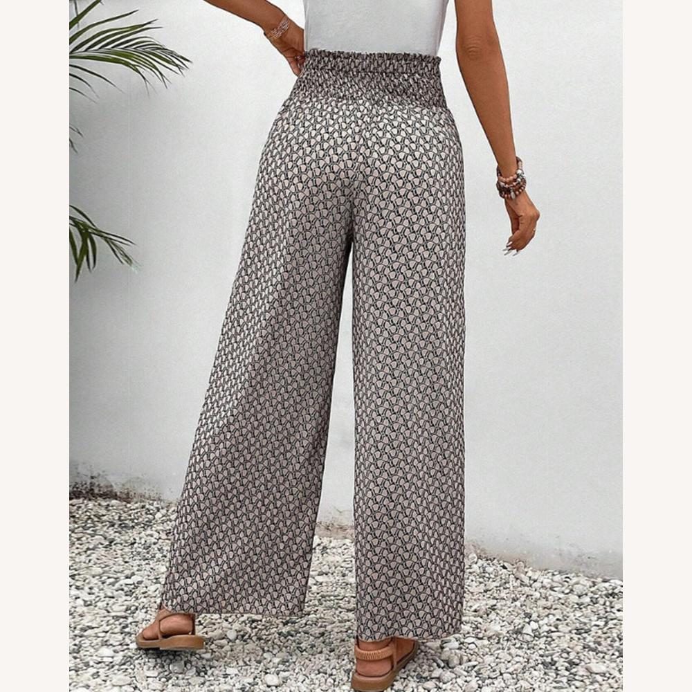 Pantalon Fluide Femme Imprimé Géométrique Sophistiqué – Taille Haute et Jambes Larges en Coton Doux