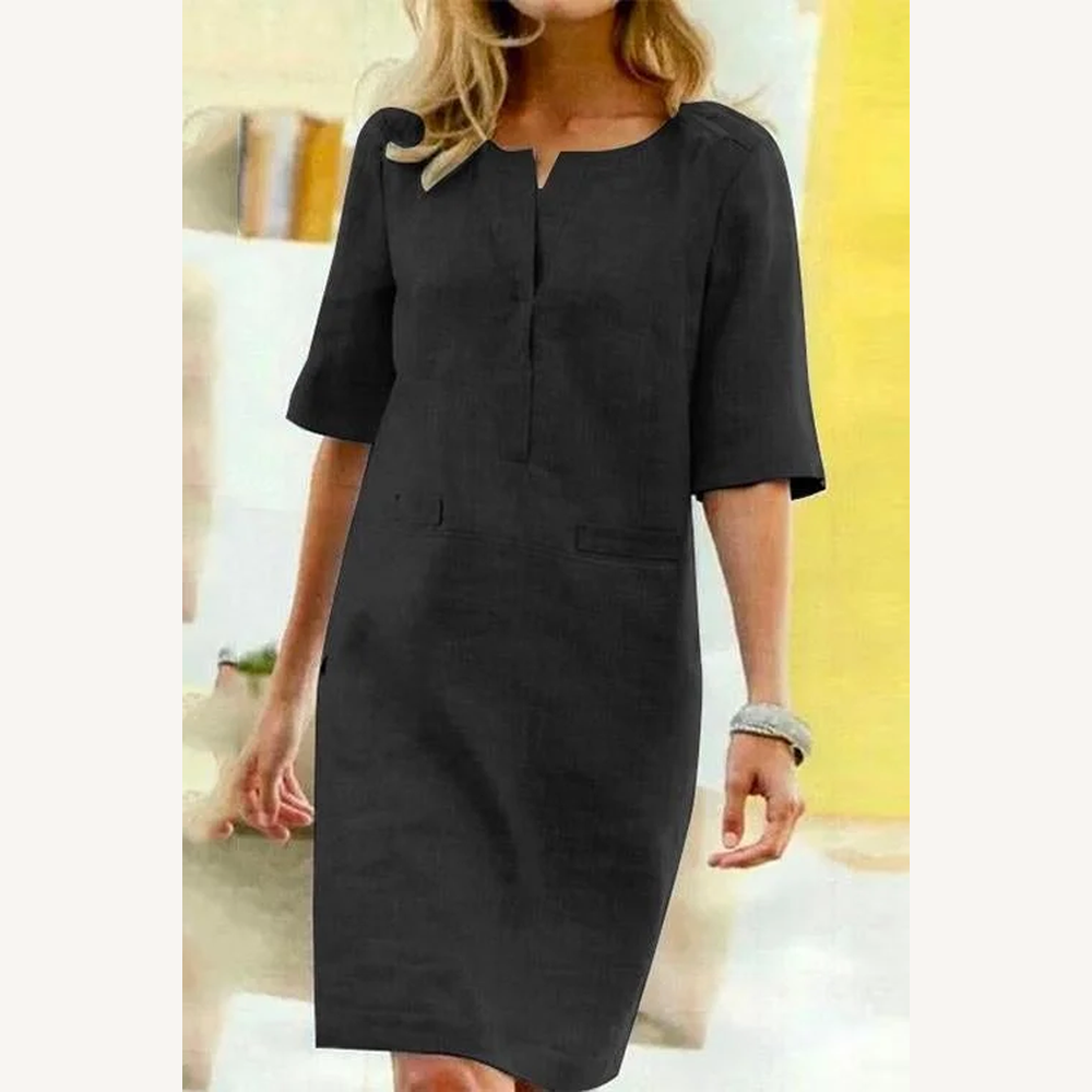 Women's Straight Dress with Short Sleeves in Polyester – Elegant and Comfortable for Hot Days