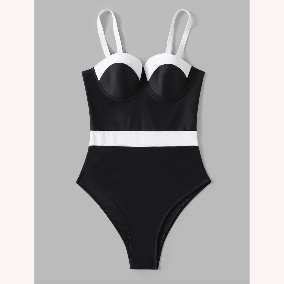 Maillot de Bain Femme 1 Pièce Sans Dossier avec Décolleté en Cœur et Détail de Ceinture – Élégant et Confortable
