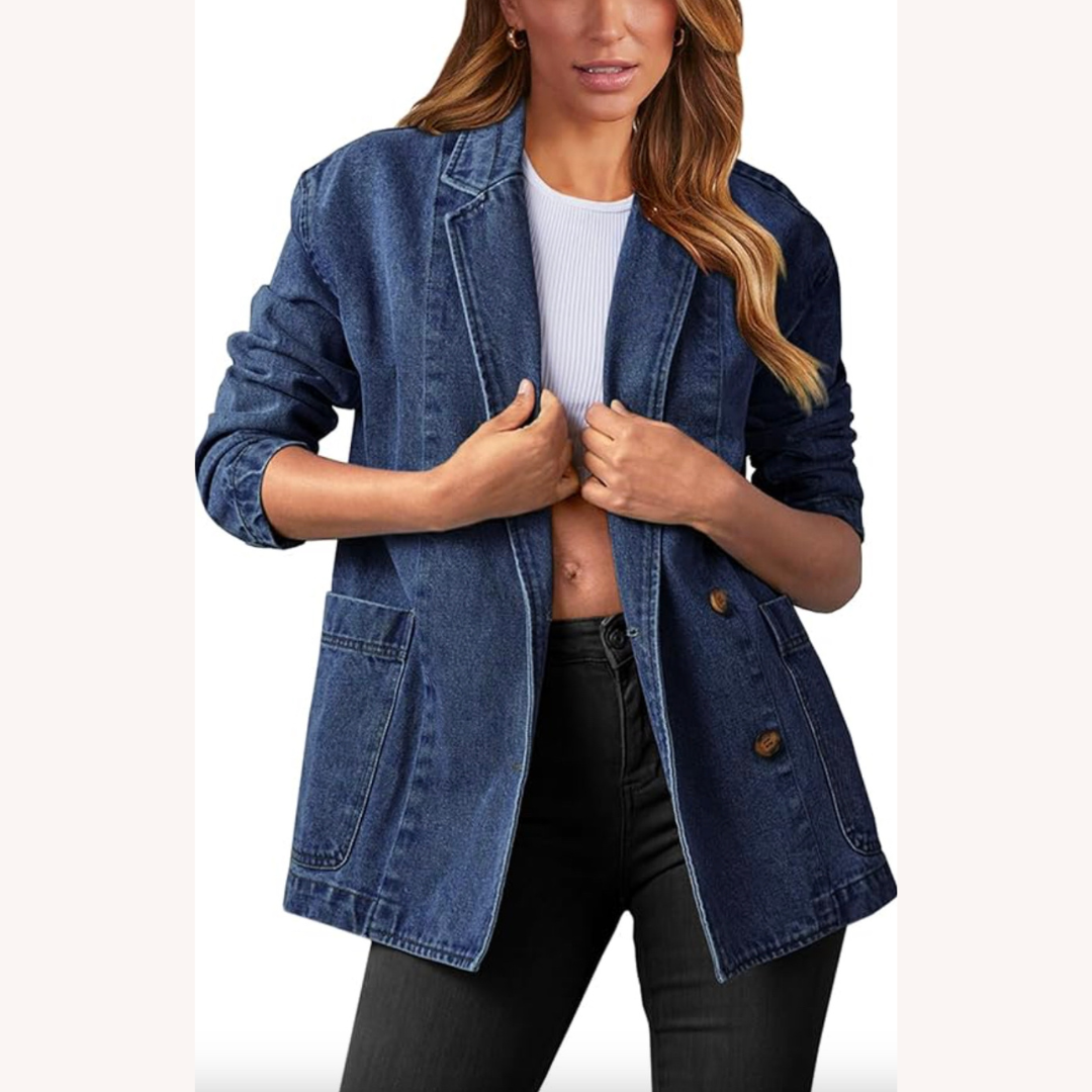 Veste Blazer Femme Jean Bleu Taille M 100% Coton Décontractée