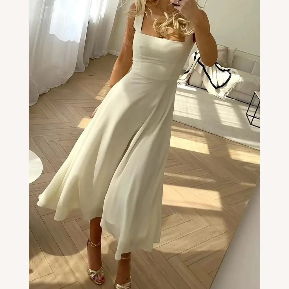 Robe d'Été Femme Élégante en Mousseline de Soie à Encolure Carrée – Robe d'Été Chic pour Cocktails et Dîners