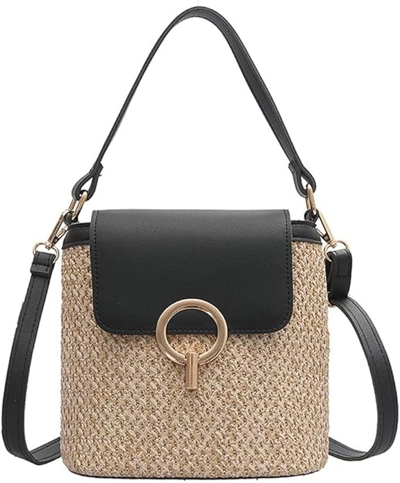 Sac à Main en Paille Bandoulière Femme – Tendance Bohème Chic, Idéal pour l'Été, Avec Poche Intérieure et Fermeture Sécurisée