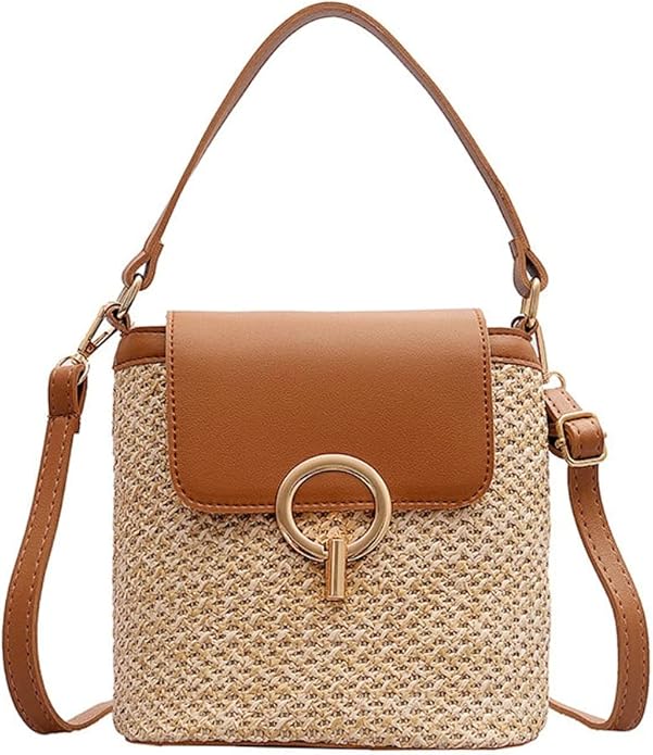 Sac à Main en Paille Bandoulière Femme – Tendance Bohème Chic, Idéal pour l'Été, Avec Poche Intérieure et Fermeture Sécurisée
