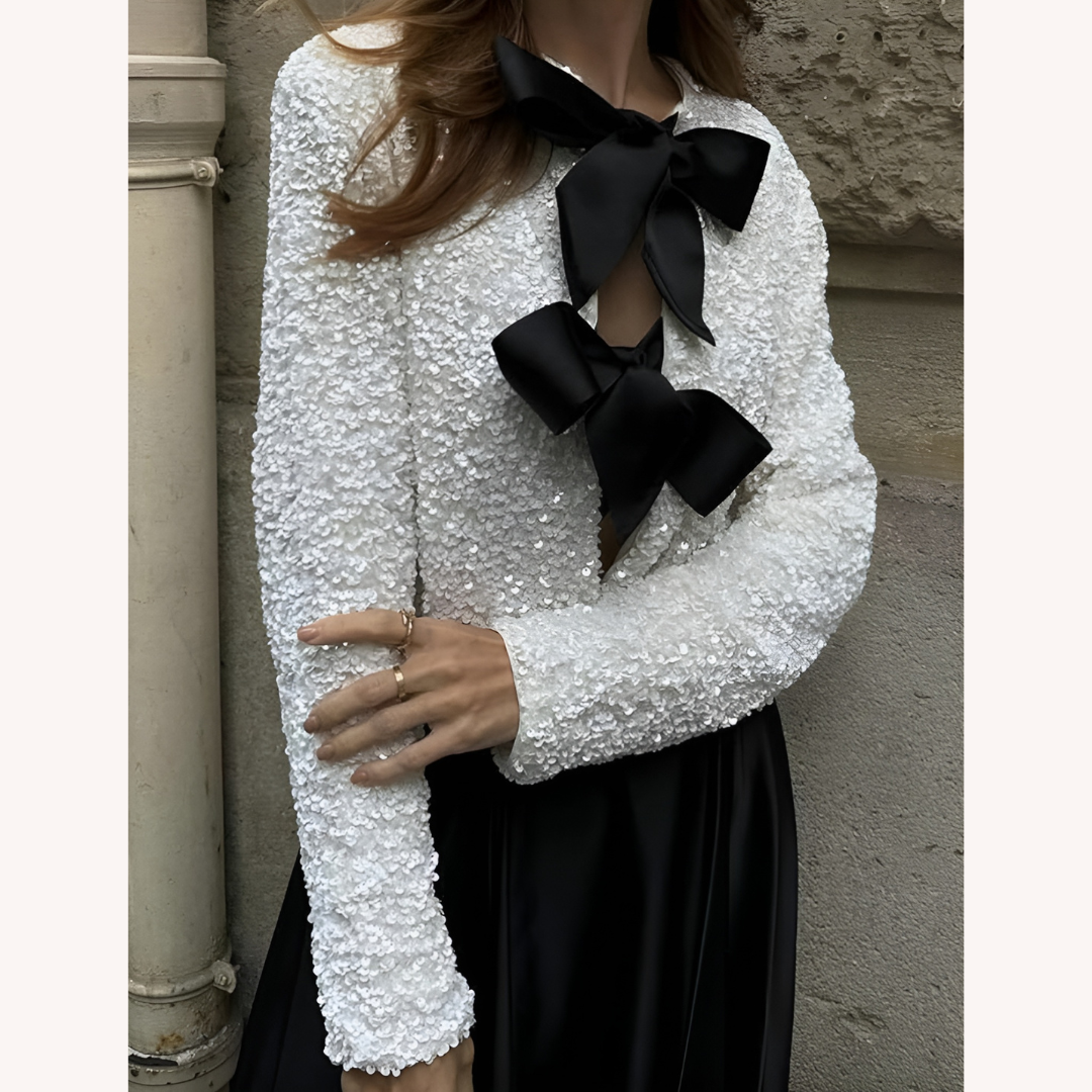 Veste Femme Chic à Nœuds Satinés - Blazer Élégant en Polyester Texturé, Design Ouvert, Idéal pour Soirées et Bureau
