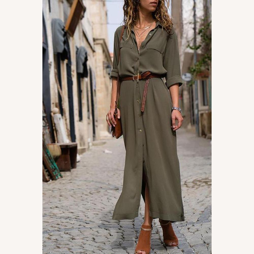 Robe Longue Femme à Manches Longues – Élégante et Confortable pour l'Automne, Disponible en S à XL