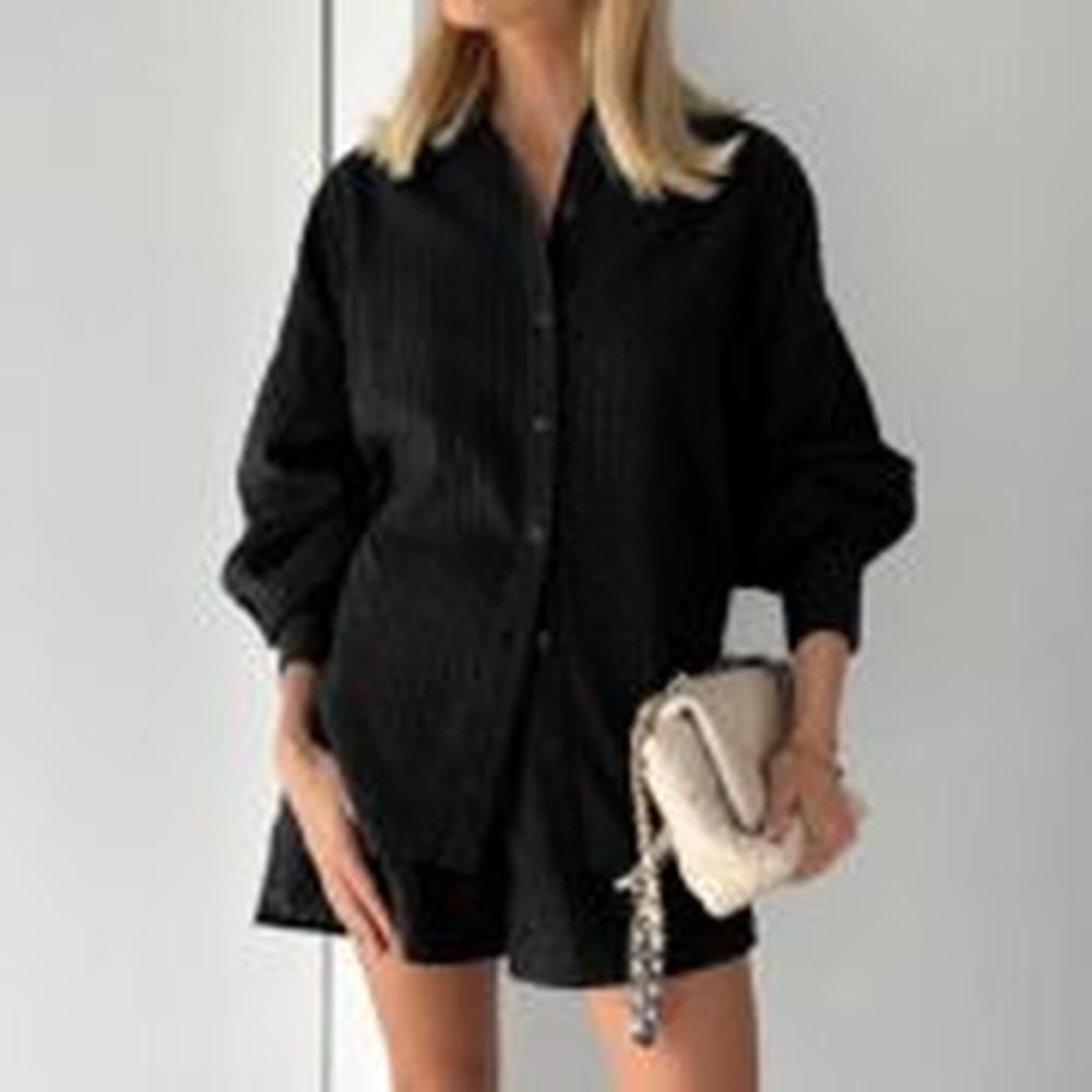 Ensemble Femme Chemise Ample et Short Taille Haute en Coton – Look Estival Décontracté avec Poches