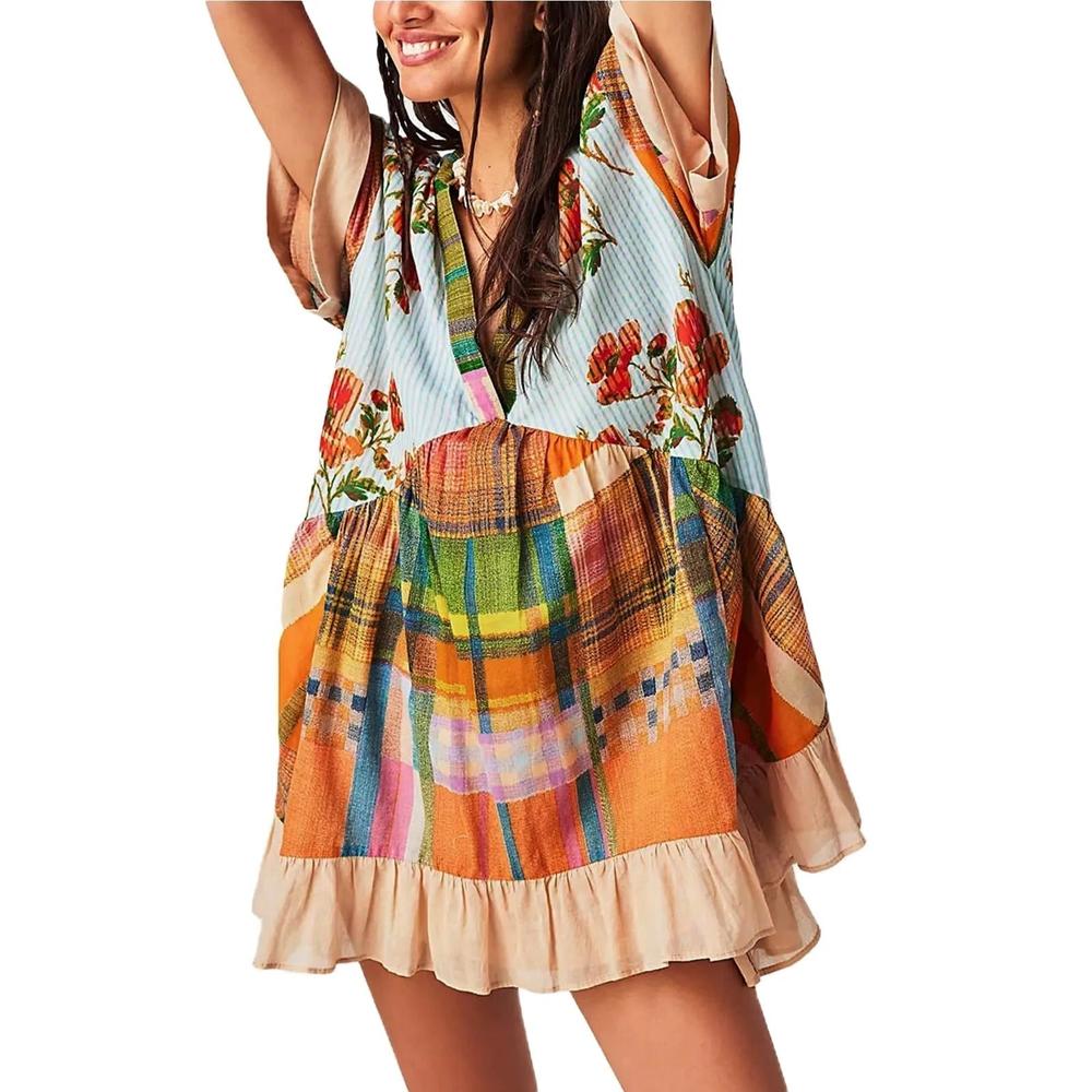 Robe Bohème Longue Femme à Col en V – Élégante et Confortable, Parfaite pour Soirées Printanières et Été